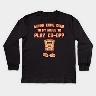 "Wanna Come Over To My House To Play Co-Op" Retro Vintage Gaming Console Kids Long Sleeve T-Shirt